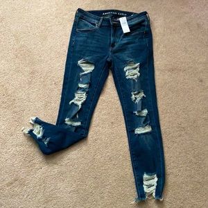NWT- American Eagle brand, super stretchy, distressed, skinny jeans.